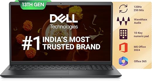 Dell Vostro, Intel Core i3 13th Gen - 1305U, 16GB DDR4 RAM, 512GB, FHD 15.6"/39.6 cm, Windows 11, Office H&S 2024, Carbon Grey, 1.66Kg, 120Hz 250 nits Narrow Border Display, Intel UHD Graphics Laptop