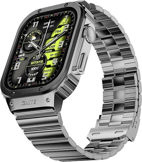 Fire-Boltt Maverick Smartwatch 51.308mm (2.02 inch) IPS Display, Luxury Stainless Steel Look, 320x385 Pixel Resolution, Bluetooth Calling, Voice Assistant (Black Silver)