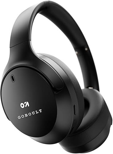GOBOULT Q Over Ear Bluetooth Headphones with 70H Playtime, 40mm Bass Drivers, Zen™ ENC Mic, Type-C Fast Charging, 4 EQ Modes, AUX Option, IPX5 Headphones Wireless with mic (Black)