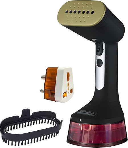Hamilton Beach Professional Garment Steamer, Steam Iron for Clothes, 1740Watt Fast Heat Up, Turbo Steam Mode, Detachable Fabric Brush, Large 300ml Water Tank, Ergonomic Handle, 2m Cord, Black