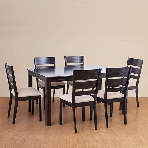 Home Centre 6 Seater Montoya Solid Wood Dining Set with 6 Chairs | Solid Wood Dining Table Sets for Dining Room|(Brown) 1 Year Warranty