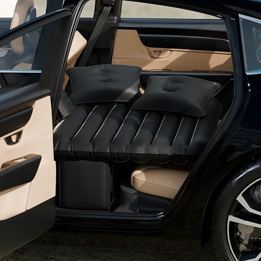 Lifelong Inflatable Car Mattress with Pump & 2 Air Pillows - Quick Inflatable Back Seat Bed, Portable Compact Car Bed for Camping, Road Trips, Adults & Kids (LLCIB04, Black)