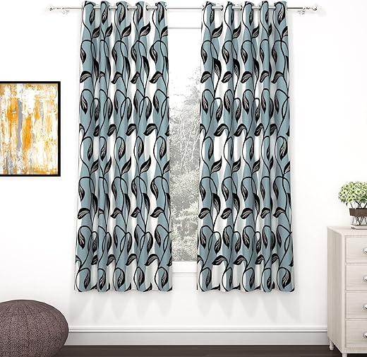MollisHomes Window Curtains 5 Feet Long Set of 2 | Floral Design | Polyester | Light Filtering Curtains | Curtains for Living Room | (118 x 152 cm, Black) | Perfect for Home Decor