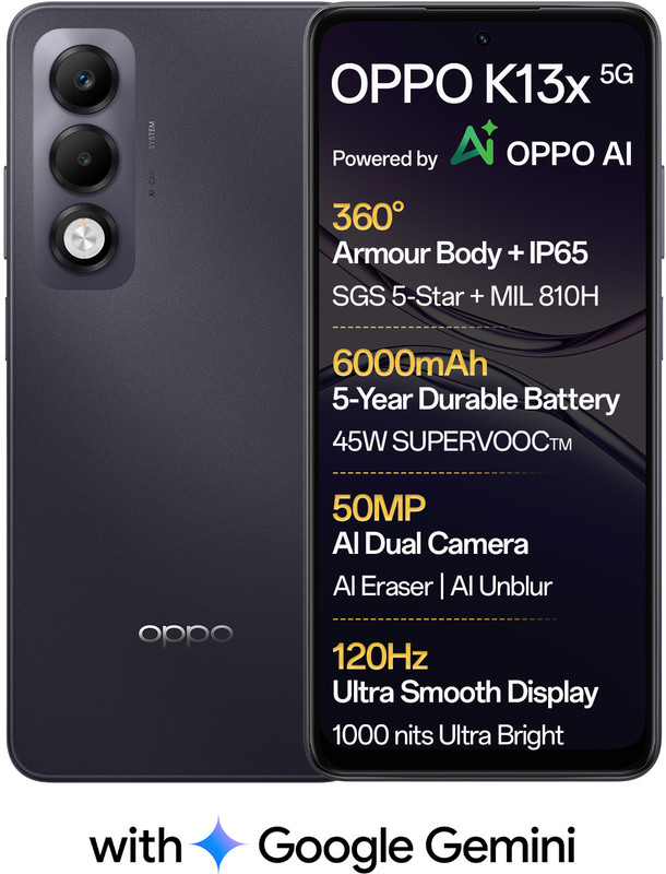 OPPO K13x 5G 6000mAh and 45W SUPERVOOC Charger & AI (Midnight Violet, 128 GB)(4 GB RAM)