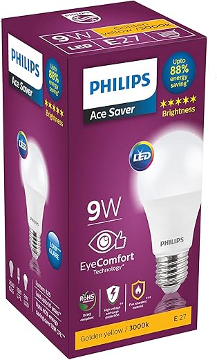 Philips 9-Watts E27 LED Warm White LED Bulb, Pack of 1, (Ace Saver)