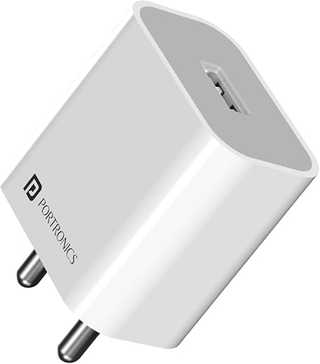 Portronics Adapto 12 2.4A 12W Fast Wall Charger for iPhone 11/Xs/XS Max/XR/X/8/7/6/Plus, iPad Pro/Air 2/Mini 3/Mini 4, Samsung S4/S5, and More(White)