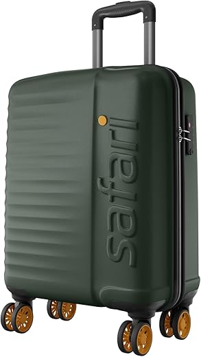 Safari Insignia 8 Wheels 55cm Cabin Size Trolley Bag, TSA Lock, Hard Case Polycarbonate, 360º Wheeling Carry-on Luggage, Travel Bag, Suitcase for Travel, Trolley Bags for Travel, Deep Forrest