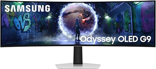Samsung 49" (124.4cm) Odyssey OLED G9 Curved Gaming Monitor|Dual QHD 5120 x 1440|240Hz|0.03ms|DCI 99%|OLED Safeguard|FreeSync Premium Pro|G-Sync|Quantum Dot|HDR10+ Gaming|HAS|LS49DG930SWXXL|Silver