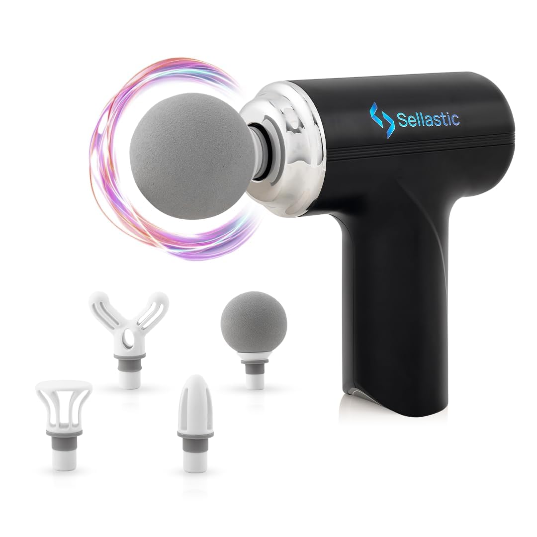 SELLASTIC Forge Gun Massager for Body Pain | Mini Body Massage Gun for Deep Tissue, Muscle & Pain Relief | Handheld, Battery Powered Massager for Neck, Back, Shoulder, Legs, Foot - Multicolor