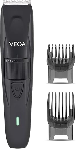 Vega Trimmer Men Beard with 90 Mins Runtime, Stainless Steel Blades & 40 Length Settings, 2 Comb Attachment, Trimmers for Man, USB Type C, Charging Indicator, Travel Lock, Black, (Power Lite, VHTH-38)