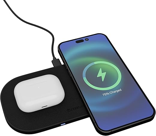 Zebronics 2-in-1 Wireless Charging Pad with 30W Output, Fast Charging, Built-in Protection, Foreign Object Detection, 1m Type-C Cable, for Wireless Earbuds & Smartphones, Texture Finish (WCP 215)