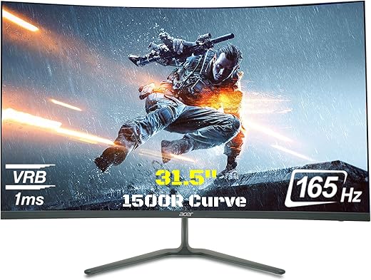 acer ED320QR 31.5 Inch Full HD VA Panel 1500R Curved Backlight LED LCD Monitor I 1 MS VRB I 165Hz Refresh Rate I AMD Free Sync Premium I HDR 10 I 2 X HDMI 1 X Display Port I Eye Care Features I Black