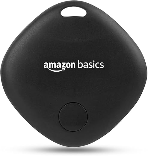 Amazon Basics Aero Tag for iOS | Apple Find My Network Tracker | Bluetooth 5.3 | No SIM Needed | Anti-Lost & Loud 80dB Alert | Item Finder- Keys, Wallets, Bags |Lightweight & 1-Year Battery(Black)