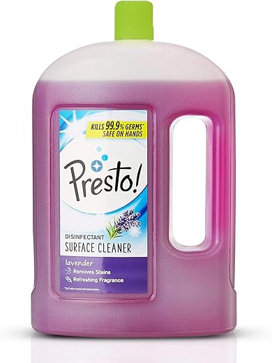 Amazon Brand - Presto! Disinfectant Surface & Floor Cleaner Liquid | Lavendar | 2 Litre | 1 Can | Kills 99.9% Germs | Removes Stains | Safe On Hands