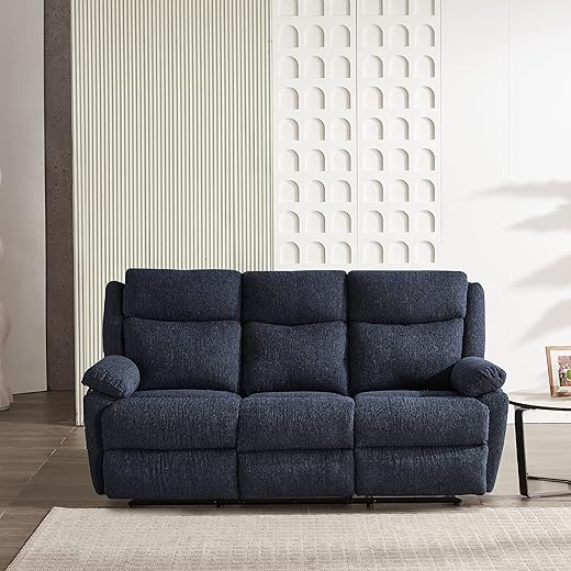 Amazon Brand – Solimo Stanovo Manual 3 Seater Fabric Recliner (Blue)