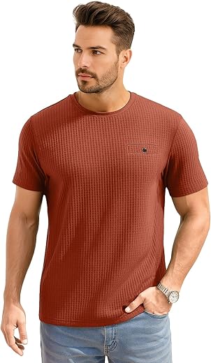 AWG ALL WEATHER GEAR Men Solid Waffle Crew Neck Tshirt | Waffle Knit T-Shirt | Men's T-Shirt | Tees for Man | Textured Half Sleeve T-Shirt's | Tshirt for Men Stylish