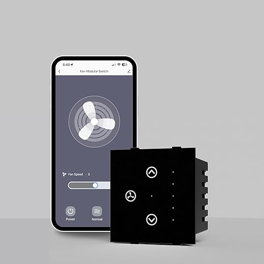 AZIOT SMART MODULAR 1 FAN REGULATOR TOUCH SWITCH - GLASS (Not Acrylic): Elevate Your Home with Effortless Control (Fits in Anchor Roma Classic and similar plates) Not for BLDC fans.