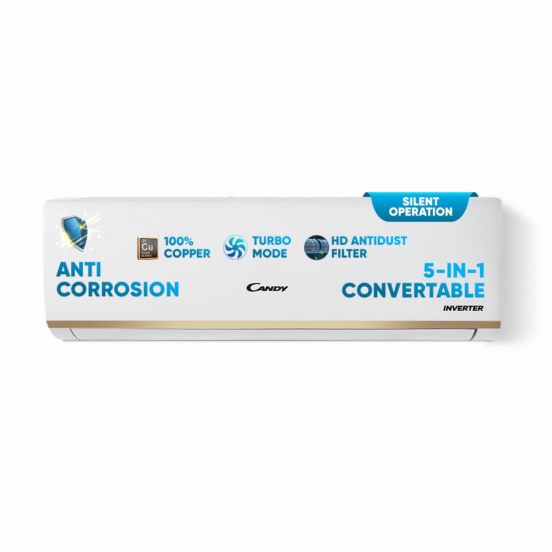 Candy 1 Ton 3 Star Split AC(5 in 1 Convertible,100% Copper,Aqua Clean, Inverter Technology, 3450 W, CS12P3W-INV)