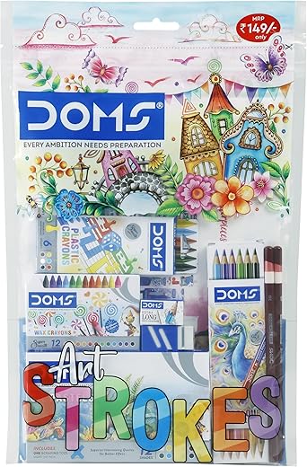 Doms Art Strokes Kit | Perfect Value Pack | Kit for Creative Minds | Gifting Range for Kids | Combination of 10 Stationery Items | Pack of 1