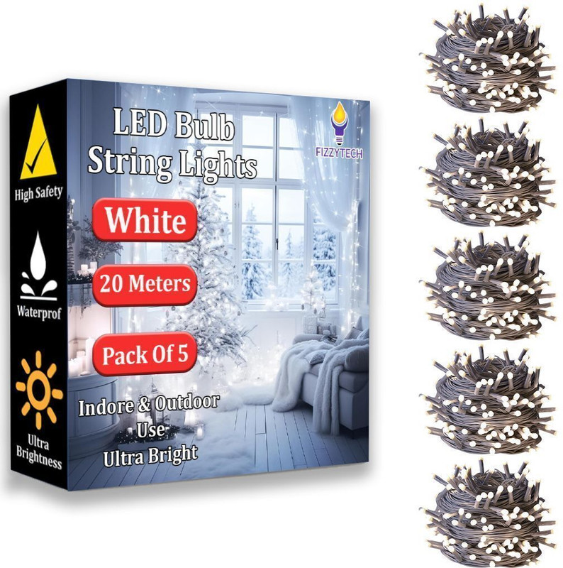 FIZZYTECH 60 LEDs 20 m White Steady String Rice Lights(Pack of 5)