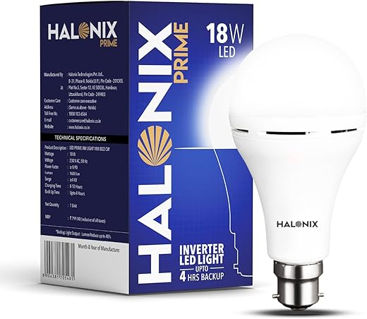 Halonix 18W Emergency Inverter Bulb | Rechargeable Emergency B22D Led Bulb For Power Cuts | Backup : Upto 4Hrs | Cool Day Light | Pack Of 1 | Rechargeable Emergency Light