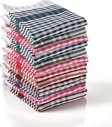 Heart Home Pack of 12 Cotton Kitchen Cloth/Napkins | Fridge, Table, Kitchen Platform Cleaning & Roti Napkins | 12x22 Inches | Multicolor