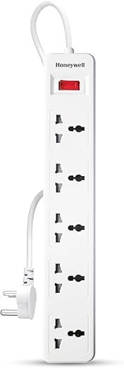 Honeywell 5 Outlet Extension Board with Master Switch, 5 International Sockets, Pure Copper, 6 Advanced Safety Features, 2 Meter Power Cord, BIS Certified, 1 Year Warranty