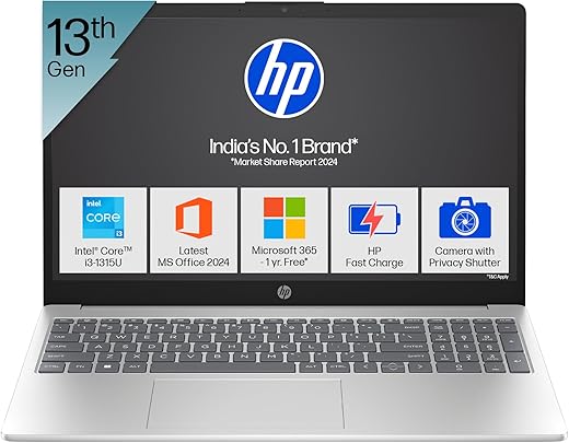 HP 15, 13th Gen Intel Core i3-1315U (8GB DDR4, 512GB SSD), Anti-Glare, Micro-Edge, 15.6''/39.6cm, FHD, Win 11, M365 Basic(1yr)* Office2024, Silver, 1.59kg, fd0465TU, UHD Graphics, FHD Camera Laptop