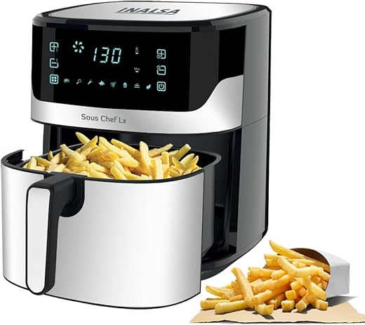 INALSA Air Fryer for Home 6.5L Capacity-1600 W with Digital Control and 8 Preset Function|Quick Heat Circulation Variable Temp. Control,Baking,Grilling, Air Frying,Roasting up to 60 Min, 2 Yr Warranty