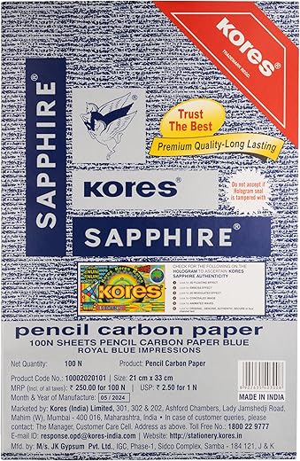 Kores Pen/Pencil Carbon Paper, Sapphire Blue - Pack of 100 Sheets