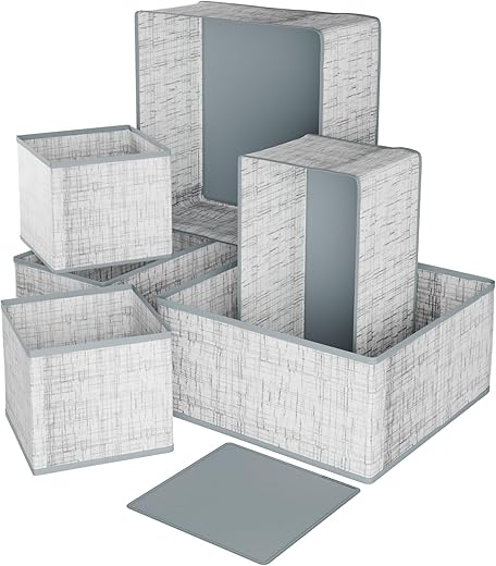 Kuber Industries 6 Piece Foldable Drawer Organizer | Wardrobe Organizer for Clothes | Storage Box for Socks, Bra, Tie, and Scarfs | Stationary & Cabinet Organizer | Jute-Print | Grey