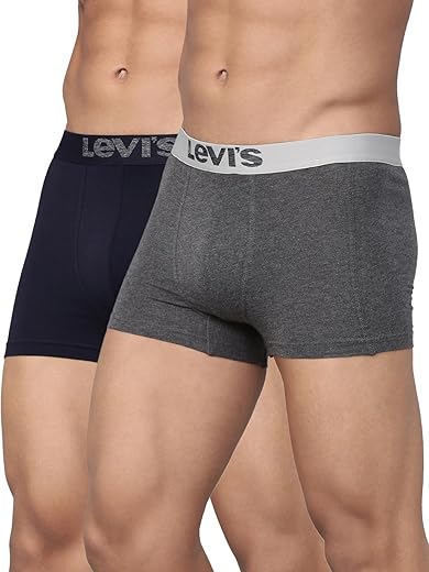 Levi's 018 Men's Cotton Solid Trunk - Mid Rise, Outer Elastic Waistband (Pack of 2)