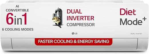LG 1.5 Ton 3 Star DUAL Inverter Split AC (Copper, AI Convertible 6-in-1, VIRAAT Mode, Diet Mode+, Faster Cooling & Energy Saving, HD Filter with Anti-Virus Protection, US-Q18JNXE, White)