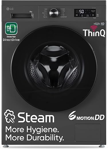 LG 8 Kg, 5 Star, Wi-Fi, Direct Drive Technology, Steam Wash, 6 Motion DD, Fully-Automatic Front Load Washing Machine (FHB1208Z4M, Allergy Care, In-Built Heater, Touch Panel, Middle Black)