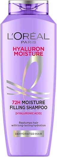 L Oréal Paris Moisture Filling Shampoo, With Hyaluronic Acid, For Dry & Dehydrated Hair, Adds Shine & Bounce, Hyaluron Moisture 72H, 340Ml.