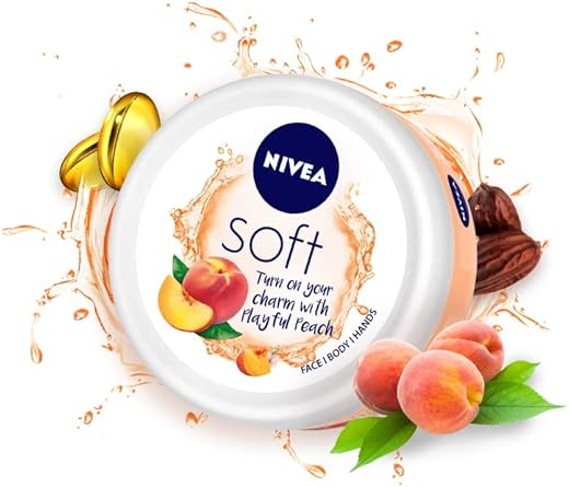 NIVEA Soft Light Moisturizer 200ml | Playful Peach | For Face, Hand & Body, Instant Hydration | Non-Greasy Cream | With Vitamin E & Jojoba Oil | All Skin Types