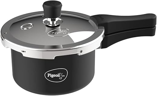 Pigeon Aluminium Hard Anodised Pressure Cooker Outer Lid with Induction Base (Black, 1.5 L)