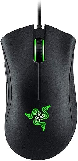 Razer DeathAdder Essential Wired Gaming Mouse I Single-Color Green Lighting I 6400DPI Optical Sensor- Black - RZ01-03850100-R3M1