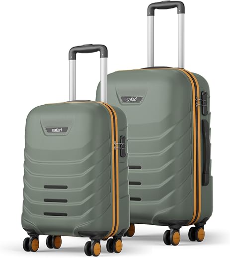 Safari Crescent 8 Wheels Set of 2, Cabin & Check-in Trolley Bags Hard Case Polycarbonate 360 Degree Wheeling System Luggage, Suitcase for Travel, Thyme Green