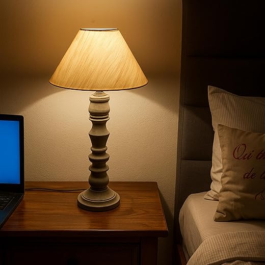 tu casa Table Lamp, Night Lamp for Bedroom, Decoration Bedside Lamp, Wooden Table Lamp with Cotton Shade| Nightstand Lamps for Bedroom, Living Room, Gift| Home Decor Items (Off-White)