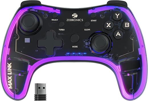 ZEBRONICS MAX LINK Wireless Gamepad, Dual motors Haptic feedback, Built-in rechargeable battery, RGB light, Plug & play, Supports (Windows | Android)