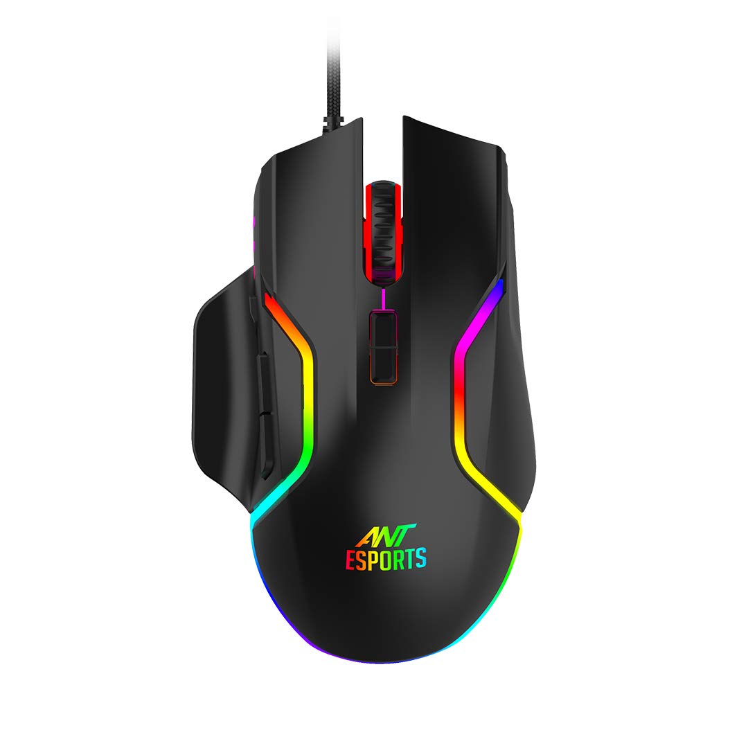 Ant Esports GM320 RGB Optical Wired Gaming Mouse | 8 Programmable Buttons | 12800 DPI I Ergonomic Design with Braided Cable - Black