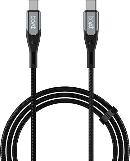 boAt Type C to C 65W Fast Charging Cable with 480 Mbps Data Transfer, Tangle-Free Cable in Premium Nylon Braided Design (Carbon Black)