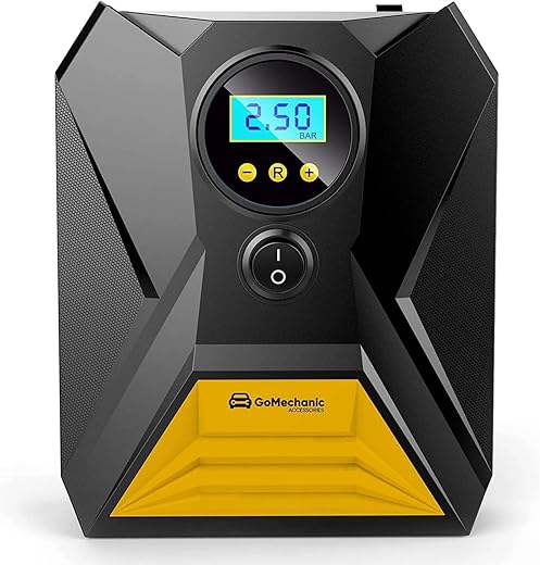GoMechanic Digital Tyre Inflator for Car - 150 psi, 12V DC Portable Air Pump/Compressor with Digital Tyre Pressure Gauge, Suitable for Bikes, Bicycles or Any Inflatable with LED Light (Gusto T10)