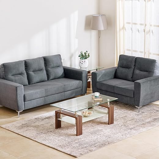 Home Centre Helios Vive Fabric 3+2 Seater Sofa Set - Grey