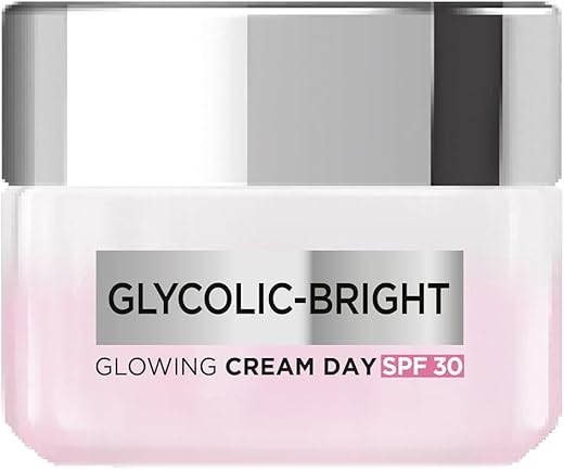 L’Oreal Paris Glycolic Bright Glowing Day Cream, Overnight Brightening Cream, Glycolic Acid in Gel-Like Cream Texture, that Visbily Minimizes Spots & Reveals Glowing skin, 50ml