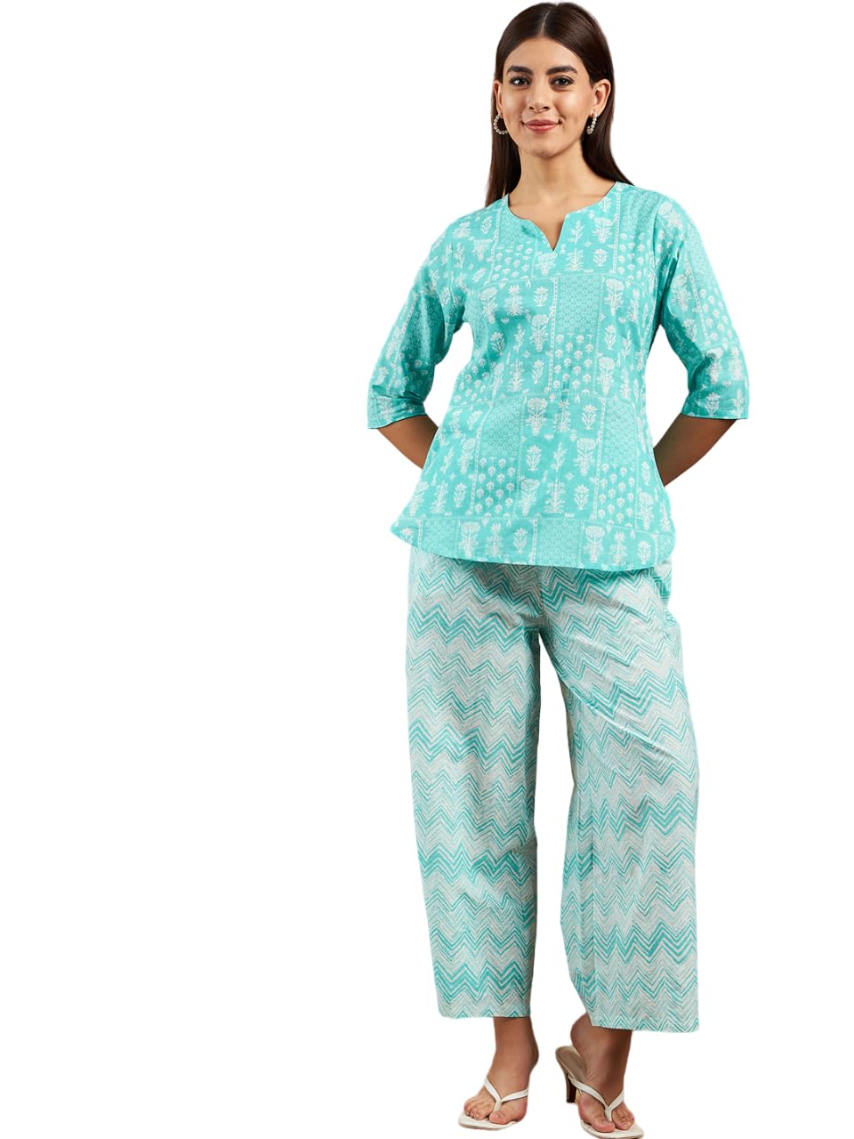 Modeve Women Printed Cotton Night Suit Set with Pyjama/Pallazo Women Lower || Women Pyjama || Lounge Pants II Night Wear