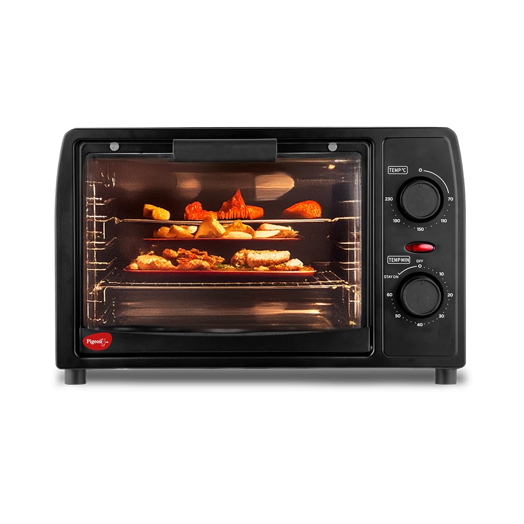 Pigeon Oven Toaster Grill 14 Liters OTG| 900 Watts| Toast, Grill, Bake & Roast | Heat Resistant Tempered Glass| Black