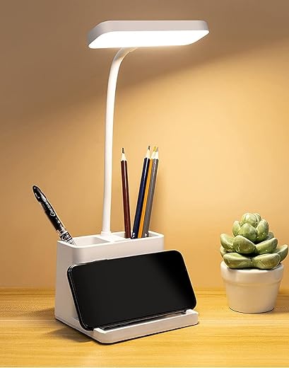 SaleOn Rechargeable Stable Desk Lamp with USB Type C Cable | 3 Color Modes | 6 Month Warranty | Mobile Holder | Eye Protection | Touch Control | Non-Flickering-LED,Plastic