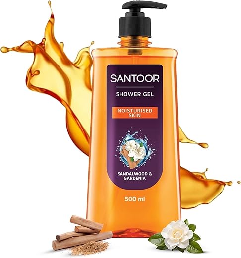 Santoor Moisturizing Shower Gel With Natural Sandalwood & Gardenia Extracts| For Men & Women| Moisturizing Body Wash With Glycerin | Suitable For All Skin Types| No Parabens| No Silicones| 500ml